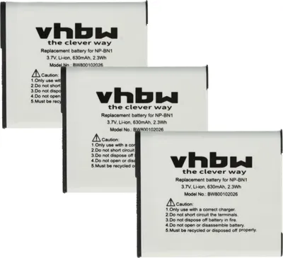 Produktbild von vhbw 3x Akku kompatibel mit Sony Cybershot DSC-WX30, DSC-WX220, DSC-WX350, DSC-WX150, DSC-WX200, DSC-WX100, DSC-WX5 Kamera (600 mAh, 3,6 V, Li-Ion)