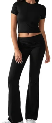 Productafbeelding van Tweedelige casual broek met plooien - Hoge taille - Zwart