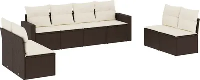 Produktbild von vidaXL 8-tlg. Garten-Sofagarnitur mit Kissen Braun Poly Rattan