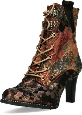 Produktbild von Laura Vita Damen Stiefelette Leder Blumenmuster und Metallic Effekt Alcbaneo 141, Größe:40 EU, Farbe:Braun