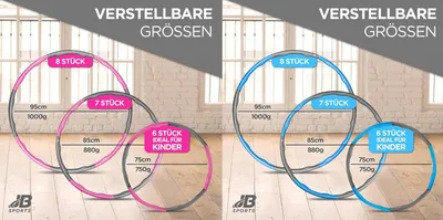 Image de Cerceau Hula Hoop en set de 2 en rose/gris & bleu/gris adultes & enfants - Réglable en 8 parties pour massage & perte de poids - Cerceau fitness avec poids variable - Home Workout & entraînement du dos