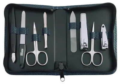 Produktbild von 8-teiliges Maniküre-Set Echtleder Etui · Solingen Instrumente · Germany Dunkelblau