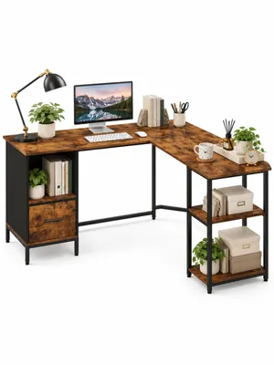 Zdjęcie produktu dla Biurko komputerowe narożne rustykalne duże loft vintage ciemny brąz 150 cm