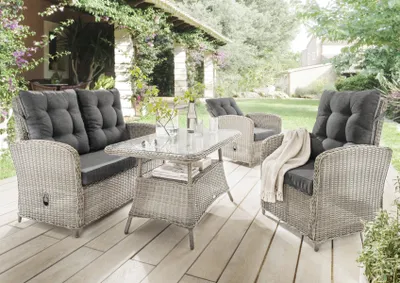 Produktbild von Destiny Loungeset MERANO 2 Sessel, 2er Sofa, 1 Tisch 120x77x66cm, vintage weiß