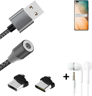 Produktbild von K-S-Trade® Hochwertiges Magnet-Lade-kabel Sync-Kabel Daten-Kabel + Kopfhörer kompatibel mit HiSense Infinity H60 5G mit USB-Typ-C-Anschluss und
