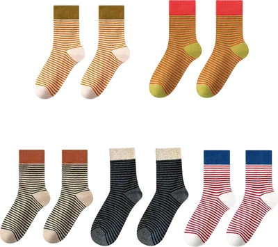 Produktbild von Damen Retro-Streifensocken, Farbblock, feine Streifen, Crew-Socken, atmungsaktive Freizeitsocken aus Baumwolle für Sport, Alltag, Pendeln