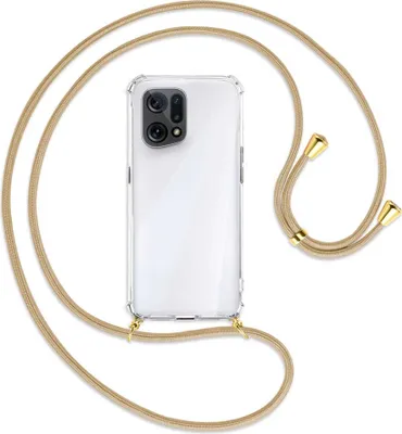 Produktbild von Handykette Backcover-Schutzhülle mit Band (Metall goldfarben) für Oppo Find X5 - caramel