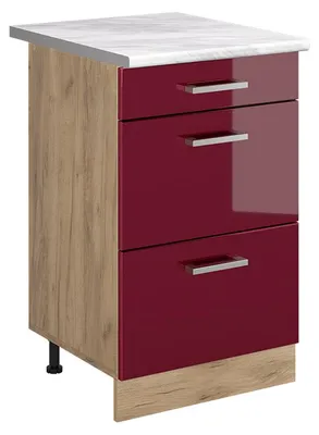 Produktbild von Küchenunterschrank Vicco R-Line Rot Hochglanz/Goldkraft Eiche 50 cm Arbeitsplatte Marmor, Model 69975