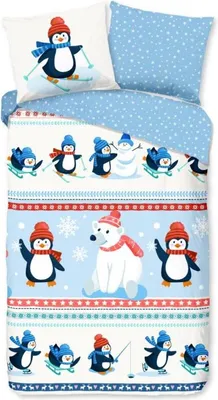 Productafbeelding van Good Morning Kinderdekbedovertrek "pinguins" - Multi - (135x200 cm) - Katoen Flanel