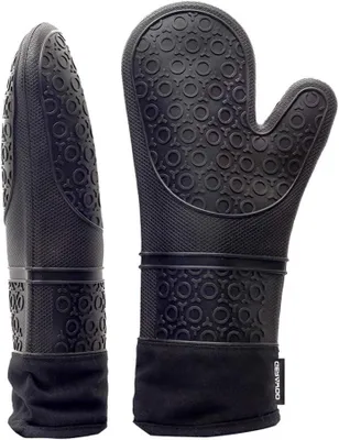 Produktbild von Verlängerte Profi-Ofenhandschuhe aus hitzebeständigem Silikon, ideal für Pizza und zum Kochen, schwarz