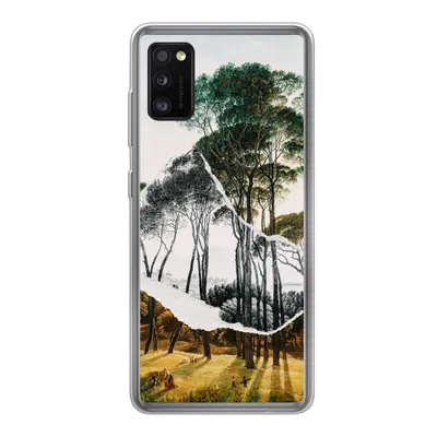 Produktbild von MuchoWow® Handyhülle Schutzhülle Hülle für Samsung Galaxy A41 Italienische Landschaft Schirmkiefern - Kunst - Hendrik Voogd - Malerei - Schwarz-Weiß - Alte Meister Silikon Softcase Handy Hülle - Mobiltelefon