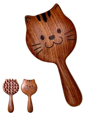 Produktbild von Katzenförmige Massagebürste aus Holz, Kopfhautmassagegerät zur Schuppenreduktion und Förderung des Haarwachstums