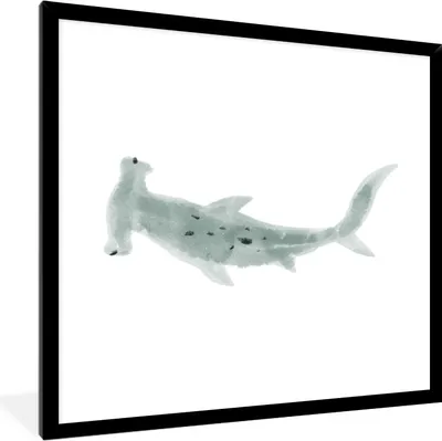 Produktbild von MuchoWow® MuchoWow® Gerahmtes Poster Hai - Fisch - Grau - Aquarell 40x40 cm - Poster mit zchwarzem Bilderrahmen - Mit Rahmen - Wanddekoration Schlafzimmer