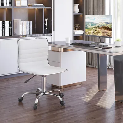 Produktbild von Höhenverstellbarer Salonstuhl mit Rückenlehne, Drehstuhl, Metall, Kunstleder, 48 x 52 x 78-90 cm, Weiß