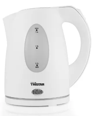 Produktbild von Tristar WK-1324 Wasserkocher, 1,5 l, 2000 W, Weiß, Kunststoff, Wasserstandsanzeige, Überhitzungsschutz