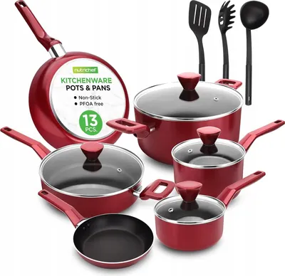 NutriChef Pfannenset & Topfset 13-teilig – Antihaft Kochtopf Set mit durchsichtigen Deckeln – Set für Gas-, Elektro- & Keramikherd
