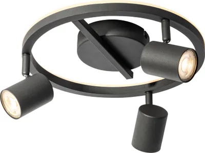 Zdjęcie produktu dla Reflektor sufitowy, czarny, GU10, 50 mm, 3-punktowy, okrągły, z podświetleniem tła i przełącznikiem 3-pozycyjnym Back Up