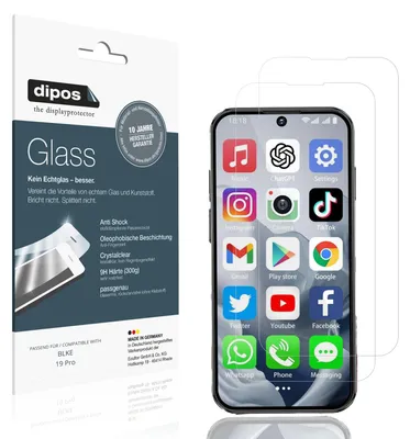 Produktbild von 2x Schutzfolie für BLKE 19 Pro - Anti-Shock 9H Folie dipos Glass Kunststoffglas