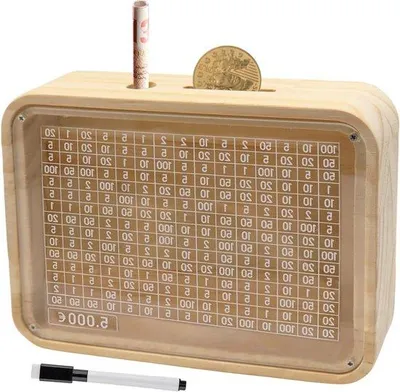 Produktbild von Sparbox mit Zahlen und Sichtfenster, Retro-Design, Holz, für Kinder