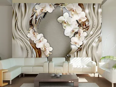 Produktbild von Vlies Fototapete 350x256 cm Tapeten Wandtapete XXL Blumen Orchideen gold orange beige silber blau weiß b-A-0025-a-c
