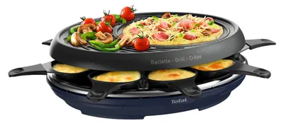 Produktbild von Tefal Raclette 3in1 (Raclette, Grill, Crêpe) 8 Personen, 8 Person(en), Thermoplast, Schwarz, Blau, Rund, 1050 W, 325 mm