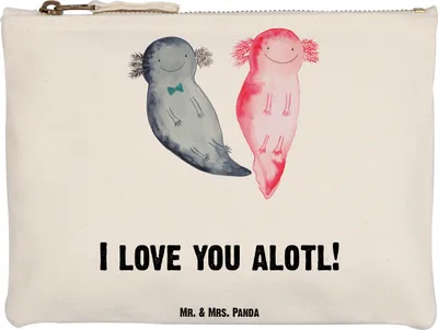 Produktbild von Mr. & Mrs. Panda Federmappe Axolotl Liebe Grösse XL Große - Weiß - Geschenk, Kulturbeutel, Jahrestag, für Freundin, pencil case, Frauen, Hochzeitstag, Kulturtasche, Pouch