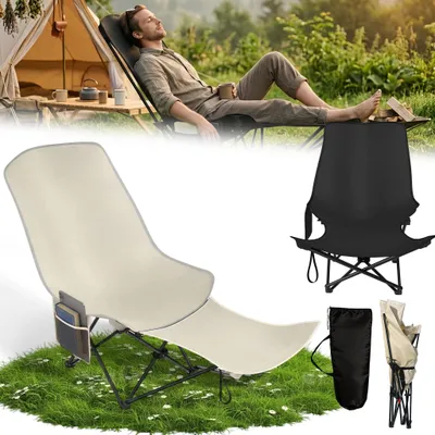 Produktbild von UISEBRT Klappbarer Mondstuhl Outdoor, Schwarz, stabiler Stahlrahmen mit Seitentasche, komfortabel für Freizeitaktivitäten