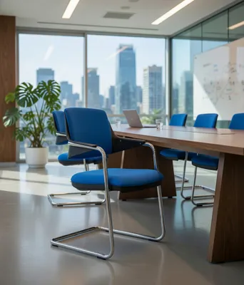 Produktbild von Moderner Bürosessel Blau mit stabilem Metallrahmen