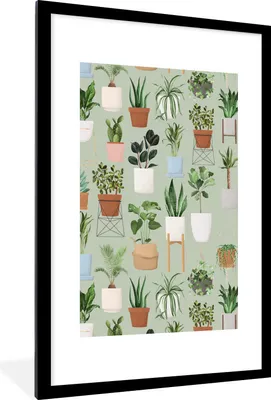 Produktbild von MuchoWow® MuchoWow® Gerahmtes Poster Pflanzen - Zimmerpflanzen - Pastell 60x90 cm - Poster mit zchwarzem Bilderrahmen - Dekoration - Wandposter Wohnzimmer - Hochwertig