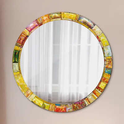 Produktbild von Spiegel Rund mit Aufdruck - Wandspiegel Design Wandmontage – Badspiegel - Rundspiegel - Bunt Gebeizt Glas - Rund: Ø90cm