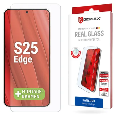 Produktbild von Displex Panzerglas (10H, 2D) für Samsung Galaxy S25 Edge, Eco-Montagerahmen, kratzer-resistent, Samsung, Galaxy S25 Edge, Trockene Anwendung, Staubresistent, Schlagfest, Kratzresistent, Schockresistent, Transparent, 1 Stück(e)