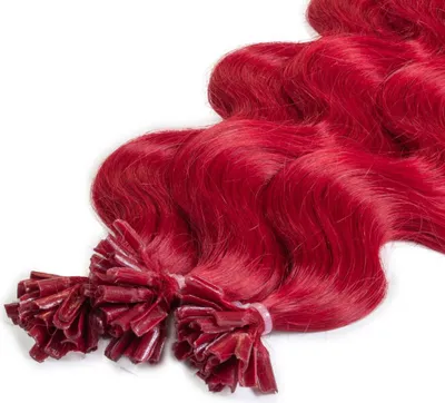 Produktbild von hair2heart Premium Extensions Echthaar Bondings Gewellt - 25 Strähnen 0.8g 40cm 0/44 rot intensiv