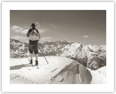 Produktbild von Poster - Poster ohne Rahmen - Skifahrer Bayern Sepia - 50x40 cm - Wand Bild - Wanddeko - Wandbilder - Kunstposter - Wandposter - Bilder - Kunstdruck - Wanddekoration - Wandbild - P2XAA50x40-4192