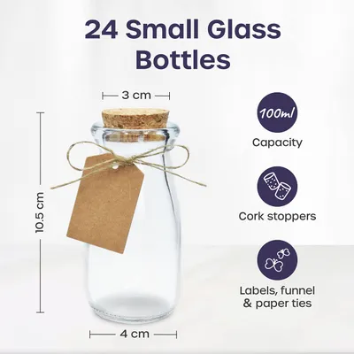Obrázok produktu pre Mini sklenené poháre 100 ml, 24 kusov, korkové viečka, pre výzdobu osláv