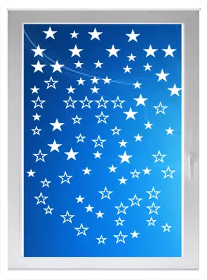 Produktbild von INDIGOS UG - Wohnzimmer Sterne verschieden - Farbe: weiss - 116x64 cm - Sichtschutzfolie - Fensterfolie - Glasdekorfolie - für die Küche, Wohnzimmer Sterne verschieden ans Fenster