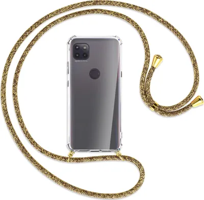 Produktbild von Handykette Backcover-Schutzhülle mit Band (Metall goldfarben) für Motorola Moto G 5G - braun+beige