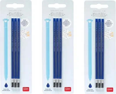 Produktbild von Legami - Gelschreibermine radierbar, Set 9 Stück, Höhe 13 cm, Thermosensible Tinte, Blau, Spitze 0,7 mm (3er Set Blau)