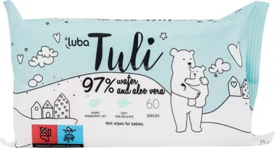 Image de Luba Tuli Lingettes humides pour bébé à l'aloe vera, nettoyage en douceur, 60 pièces