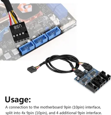 Zdjęcie produktu dla Płyta główna 9-pinowe złącze USB męskie 1 na 4 żeńskie Rozgałęźnik Kabel USB 9-pinowe złącze