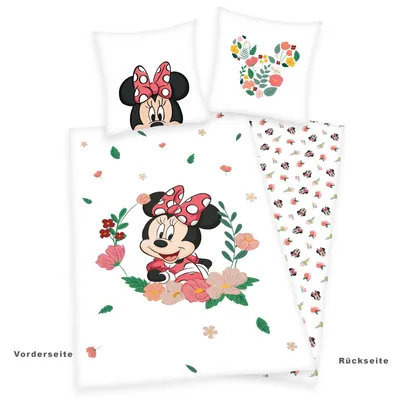 Produktbild von HERDING Minnie Mouse Winterbettwäsche – Flower, Deckenbezug im Lieferumfang enthalten, Kissenbezug enthalten
