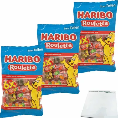 Produktbild von Haribo Roulette 3er Pack (3x 6x25g = 3x150g Packung) + usy Block