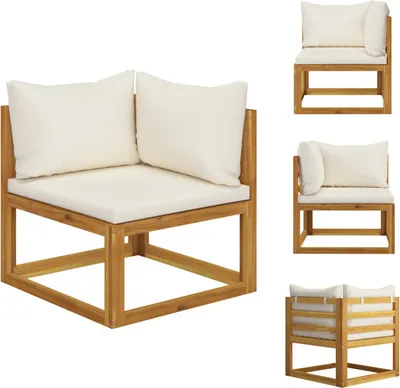 Produktbild von vidaXL Modular-Ecksofa mit Cremeweißen Kissen Akazie Massivholz - Gartensofaelemente