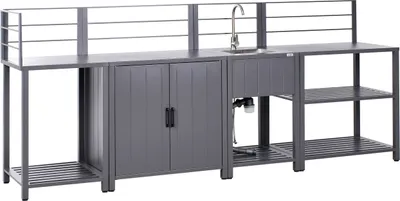 Produktbild von BELIANI Outdoor-Küche Grau Aluminium 4er Set mit Edelstahl-Spüle Handtuchstangen Modern für Garten Draußen Ausstattung Outdoor-Küchenmöbel Gartenküche