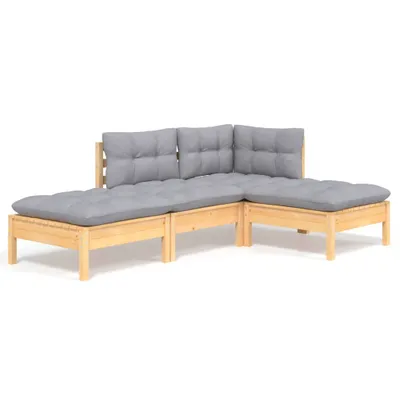 Produktbild von vidaXL 4-tlg. Garten-Lounge-Set mit Grauen Kissen Kiefer Massivholz