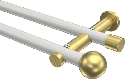 Produktbild von Interdeco Gardinenstange / Vorhangstange Weiß / Messing-Optik, Typ Platon Luino (Kugel) ohne Ringe, 20 mm Ø 2-läufig, 360 cm