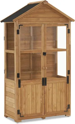 Produktbild von Gartenschrank Holz Klein, Outdoor Gartenhaus Gerätehaus Wetterfest, Gewächshaus für Balkon & Terrasse, 100 × 53 × 178 cm, 0111 (Natur)