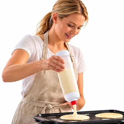 Produktbild von Teigspender mit Rührkugel 1000 ml, Pancake und Waffelteig Dosierer, Messskala, für Crêpes und Muffins, BPA-frei