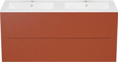 Produktbild von Waschbeckenunterschrank hängend mit Einbauwaschbecken - 120 cm - Terracotta gerippt - PAVANI