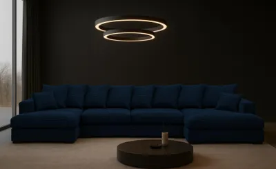 Produktbild von Kaiser Möbel Ecksofa mit schlaffunktion und bettkasten, Sofa U-form, Couch U-form Gabon stoff Zoom Blau