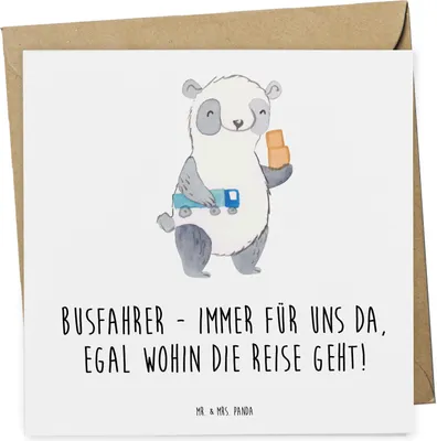 Produktbild von Mr. & Mrs. Panda Grußkarte Busfahrer Held - Weiß - Geschenk, faltkarte, anlasskarte, Bedanken, Klappkarte, Glückwunschkarte, tägliche Fahrten, herzlichen Dankeschön